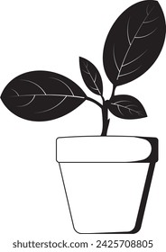 Decorative vase with leaves black silhouette vector illustration