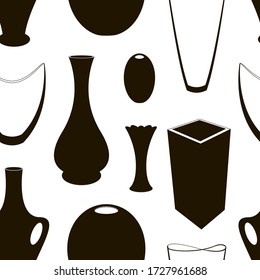 Decorative vases pattern. Various forms of vases. Home interior decoration.