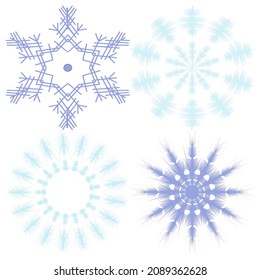 Decorative vector 4 snowflakes for the design of New Year and Christmas cards, wrapping paper, winter holiday decoration