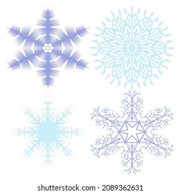 Vector decorativo 4 copos de nieve para el diseño de tarjetas de Año Nuevo y Navidad, papel envolvente, decoración de vacaciones de invierno