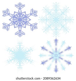 Vector decorativo 4 copos de nieve para el diseño de tarjetas de Año Nuevo y Navidad, papel envolvente, decoración de vacaciones de invierno