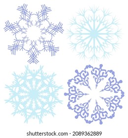 Vector decorativo 4 copos de nieve para el diseño de tarjetas de Año Nuevo y Navidad, papel envolvente, decoración de vacaciones de invierno