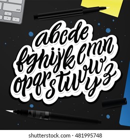 Decorative Vector ABC Kit. Nice Typography for Your Design. Hand Drawn Lettering and Calligraphy for: Logo, Poster, Card, etc. Creative Workspace, set of Objects for Designers. 
