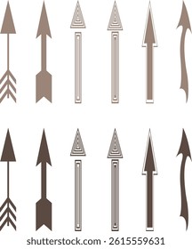 Decorative Vector Arrows Set in Grey – Tribal and Modern Arrow Icons for Graphic Design and Directional Elements
