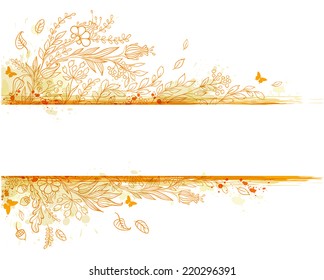 Decorative vector autumn background with orange flowers