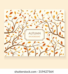 Decorative vector autumn card design of fall leaves and branches.