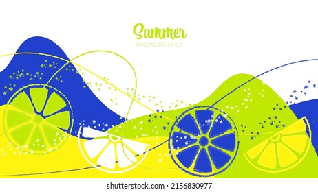 Decorative Vector Background With Colorful Waves, Lemons, Brush Strokes and Splashes