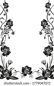 Decorative vector background with floral and ornament elements, flowers, leaves and curves for design. Place for text or image. With flowers of rose.