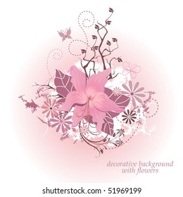 Decorative vector background with a flowers and butterflies