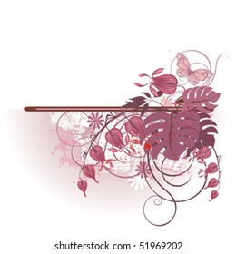 Decorative vector background with a flowers and the butterfly