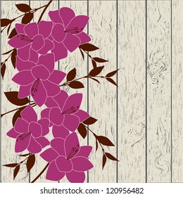 Decorative vector background - flowers on wood