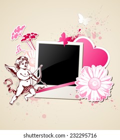 Decorative vector background with photo and Cupid for Valentine's day