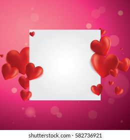 Decorative vector background with realistic 3D looking hearts created with gradient mesh and white copy space for your text