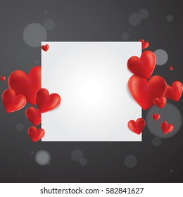 Decorative vector background with realistic 3D looking hearts created with gradient mesh and white copy space for your text