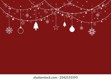 Decorative vector background with snowflakes. Christmas and New Year decoration - Merry Christmas and Happy New Year banner.
Christmas card or banner. Hanging Christmas balls of garlands and stars.