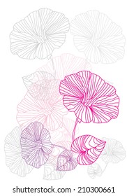 decorative vector background with stylized flowers line on a white background