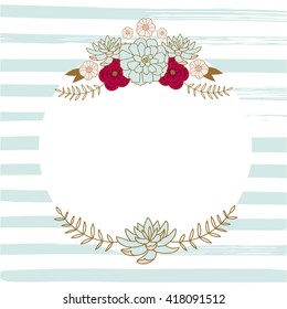 Decorative vector background for wedding, marriage, bridal, birthday, valentine's day. Floral elements for decoration. Pink ribbon and succulents.
