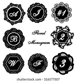Decorative vector beautiful floral label. Can be used for monogram.