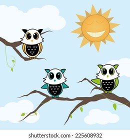 Decorative Vector birds on twig and sun