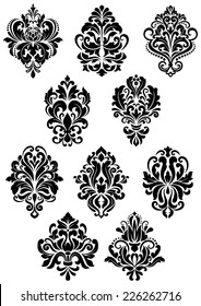 Decorative vector black and white foliate arabesque design elements in damask style