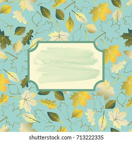 Decorative vector border with autumn leaves and paint strokes.
