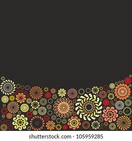 Decorative vector border ornament  with decorative rosettes, snowflakes on dark background