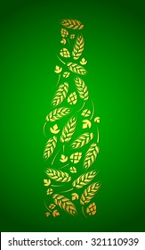 Decorative vector bottle of beer from hops and malt
