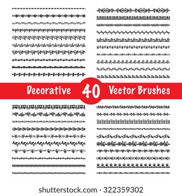 Decorative vector brush and art borders black set isolated illustration
