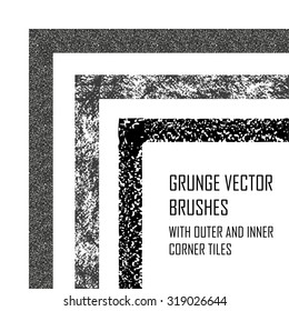 Decorative vector brushes with inner and outer corner tiles. Grunge borders with rough texture. Easily using frames for design.