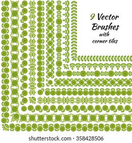 Decorative vector brushes with inner and outer corner tiles. 