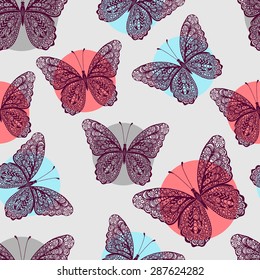 Decorative vector butterfly  seamless pattern with doodle butterfly illustrations