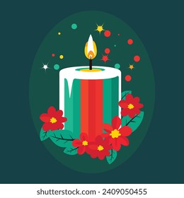 Decorative vector candle design with flower for any celebration isolated view