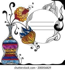 Decorative vector card with ethnic ornamental flowers and text label