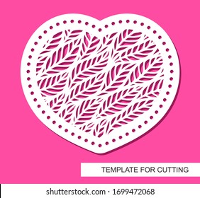 Decorative vector card heart. Floral ornament of leaves. Design element, sample panel for plotter cutting, handmade. Template for paper cut, plywood, cardboard, metal engraving, wood carving, printing