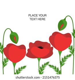 Decorative Vector Card With Red Poppy Flowers