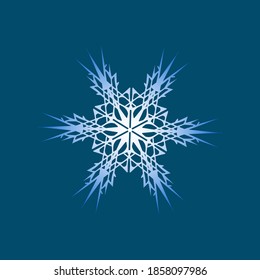 dekorative Vektorgrafik Weihnachtsblau-weißer Schneeflocken einzeln auf dunkelblauem, kontrastblauem Hintergrund, um den Neujahrsurlaub zu schmücken, 