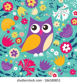 Decorative vector color background with owl