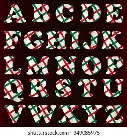 Decorative vector colorful alphabet set, scotland text lettering, abc font design typeset