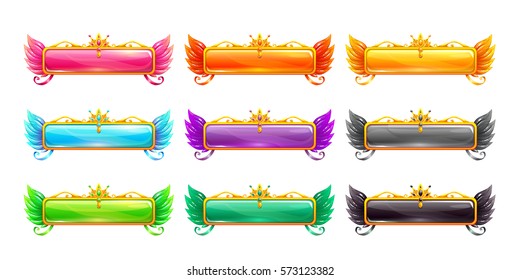 Decorative vector colorful long buttons set. Horizontal banners for game or web design