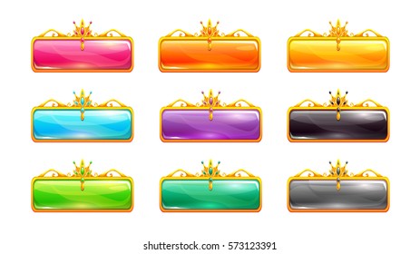Decorative vector colorful long buttons set. Horizontal banners for game or web design.