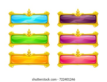 Decorative vector colorful long buttons set. Horizontal banners for game or web design.