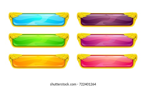 Decorative vector colorful long buttons set. Horizontal banners for game or web design.