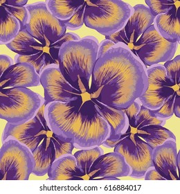 Decorative vector composition of viola flowers. Seamless background pattern