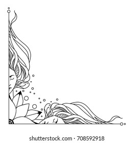 Decorative vector corner with a line image of a girl and a flower