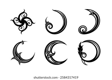 Decorative vector curve ornament set.