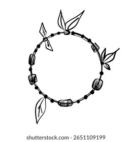 Projeto vetorial decorativo de um colar circular com folhas e contas para a estética inspirada na natureza