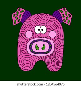 Decorative vector design pig. symbol of the new year 2019. 2019 new year and christmas greeting cards.