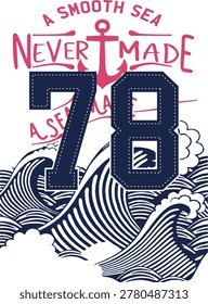 Decorative Vector Drawing of a Calm Sea with the Number 78