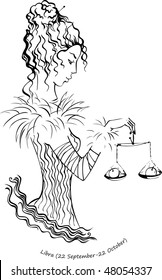 Decorative vector drawing - Zodiac Sign girl Libra