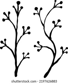 Decorative vector elegant element twig. Natura, organic, ecology theme for background, textile print, fabric decoration, invitation cards and postcards, poster print and more. Hand drawn illustration.